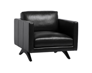 Sunpan Rogers Armchair - Retro-Inspired Comfort with Genuine Leather and Solid Oak Legs for Timeless Style Cortina Black Leather