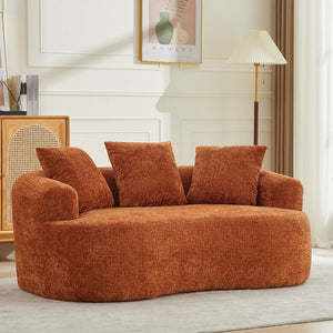 English Elm Curved Chenille Loveseat with Memory Foam Deep Seat and Three Pillows for Compact Living Orange W2915P370965