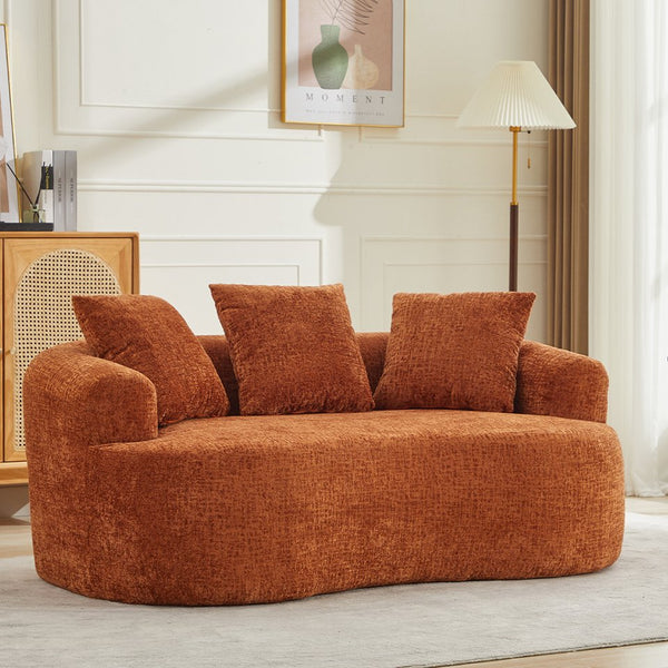 English Elm Curved Chenille Loveseat with Memory Foam Deep Seat and Three Pillows for Compact Living Orange W2915P370965
