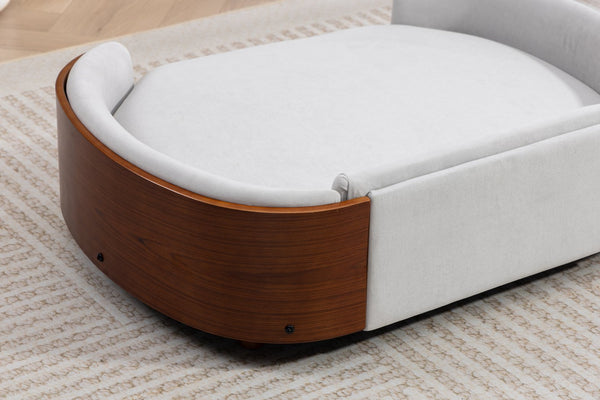 English Elm Scandinavian Elevated Dog Bed Luxury Pet Sofa with Walnut Bent Wood Back Velvet Gray, Large Size W794P366327