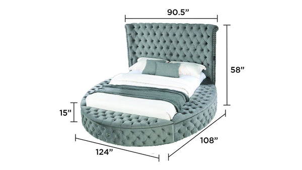 English Elm Hazel King Tufted Velvet Storage Bed with USB, Bluetooth Speakers, Nailhead Accents, Gray Finish 733569358816