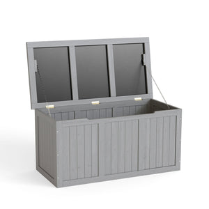 English Elm 67 Gallon Solid Wood Outdoor Deck Box with Seat and Tabletop for Patio Storage W2640P327221