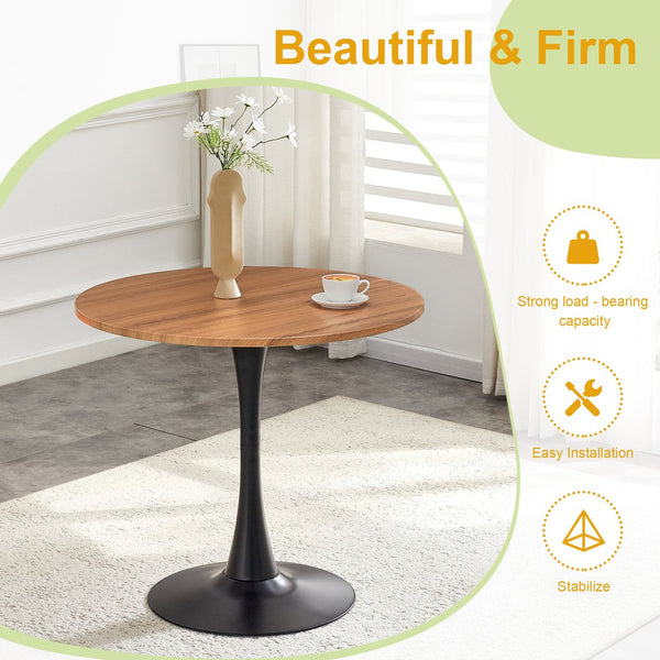 English Elm Round Faux Marble Tulip Pedestal Dining Table Mid Century Modern for Small Bistro Spaces Black,Wood W2920P405350