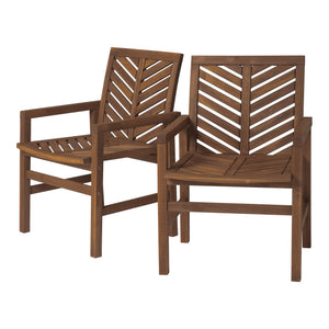 English Elm Walker Edison - Modern Acacia 2-Piece Chevron Patio Chairs Dark Brown - Solid Outdoor Wood, Stained Finish, A+ Comfort B185P169348