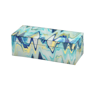 English Elm Jenny Marbled Glass Decorative Box Set Teal Abstract Swirl Vanity Desk Accent B056P416935