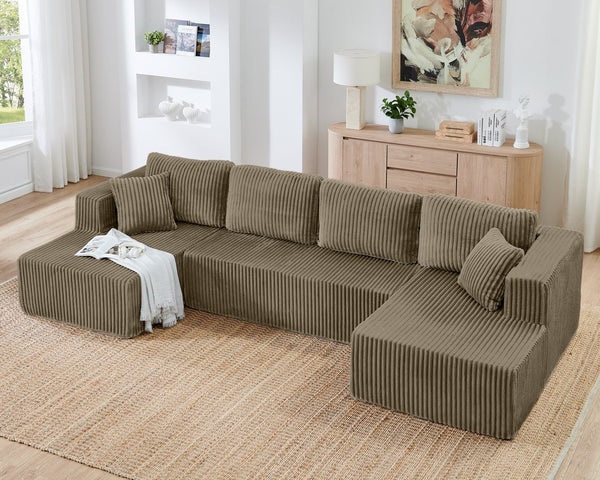 English Elm U Shaped Modular Sectional Foam Filled Terrycloth Sofa Sleeper for Living Room Brown W487S00432