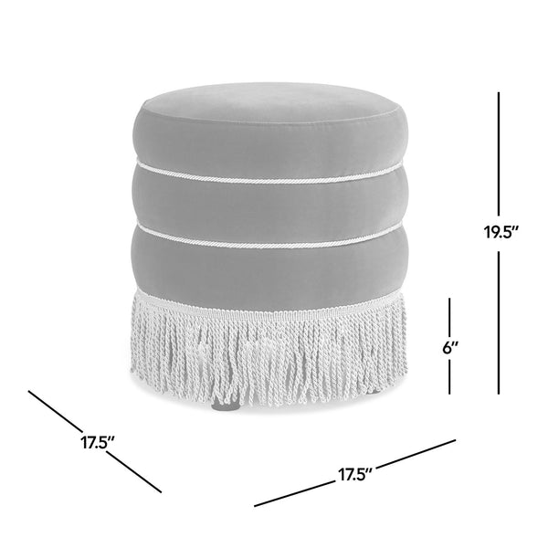 English Elm Jennifer Taylor Home - Edward 17.5" Round Upholstered Ottoman in Olive Green Performance Velvet with Bullion Fringe Accent B2719P269269