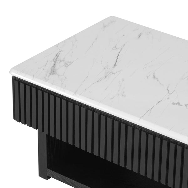 English Elm 46.5" Lift Top Coffee Table Fluted Frame Marble Pattern Hidden Storage Modern Living W5278P458348