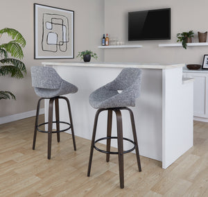 English Elm Fixed-height Swivel Barstools with Fabric Seat and Wood Legs for Kitchen Islands Set of 2 B202S01906