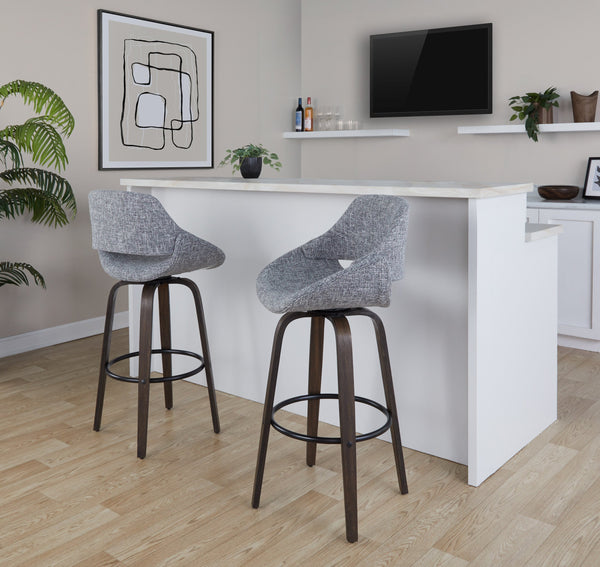English Elm Fixed-height Swivel Barstools with Fabric Seat and Wood Legs for Kitchen Islands Set of 2 B202S01906