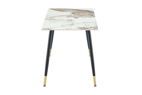 English Elm Modern Sintered Stone Rectangular Dining Table with Metal Legs for Four Seats Light Beige W3493S00013