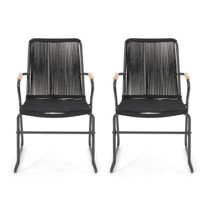English Elm Christopher Knight Home® - MOONSTONE Black Woven Rope Club Chairs Set – Modern Powder-Coated Iron Frame, Durable Handcrafted Design 67841.00BLK