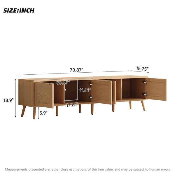 English Elm 70inch Rattan Door Media Console with Pine Legs and Cable Management for Living Room N710P365049P