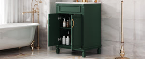 English Elm 24'' Bathroom Vanity with Sink - Solid Wood Frame, Glossy Ceramic Basin, Soft-Close Doors & Ample Storage Elegant Modern Design, Durable MDF Construction, Retro Metal Handles, Compact 24-inch Cabinet Green N710P317675F