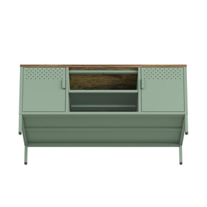 English Elm Landen 47" Metal Storage Cabinet with Wood Top and Cable Management — Sleek Industrial TV Console, Adjustable Legs Sage Green B365P397847