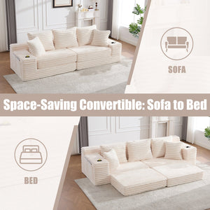 English Elm Oversized Corduroy Cloud Couch Convertible Sleeper Sofa with Memory Foam Seating Beige W395S00116