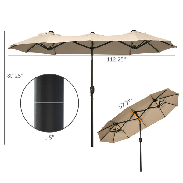 English Elm Outsunny 9.5' Double-Sided Patio Umbrella With Tilt Function, Crank, And Air Vents For Outdoor Comfort W2225P200476-GIGA