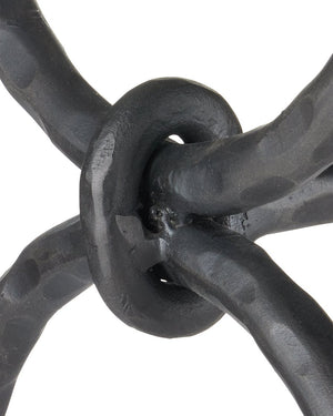 Currey & Company Agora White Travertine Side Table - Elegant Greek-inspired Design With Bronze Hourglass Legs & Veining Black White Travertine ,Wrought Iron 4000-0243-currey-company