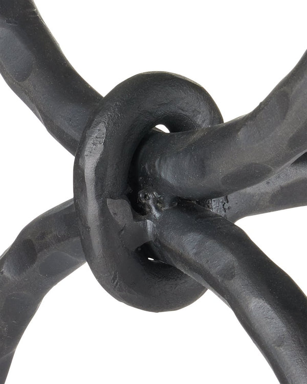 Currey & Company Agora White Travertine Side Table - Elegant Greek-inspired Design With Bronze Hourglass Legs & Veining Black White Travertine ,Wrought Iron 4000-0243-currey-company