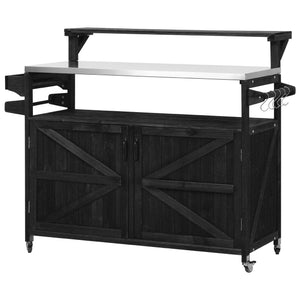 English Elm K&K 53.3" Outdoor Kitchen Island with 1.2" Stainless Top, Spacious Storage, Raised Shelf, Wheels Black N707P250628B