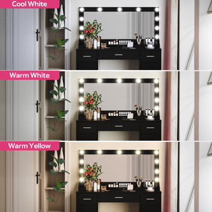 English Elm 47.2"vanity Desk with Lighted Mirror Three Drawers Mdf Makeup Table for Bedroom W2386P415281