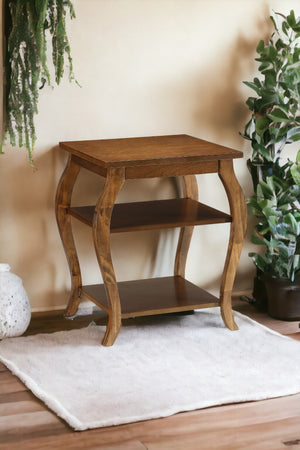 English Elm Becci Walnut Finish Accent Table with 2 Open Shelves, Cabriole & Square Legs, Durable MDF Veneer B2726P281460