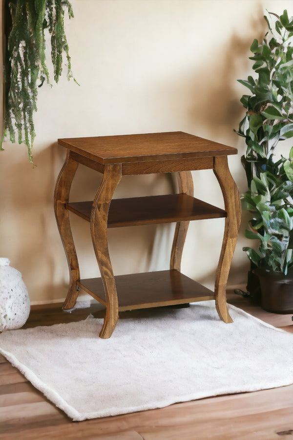 English Elm Becci Walnut Finish Accent Table with 2 Open Shelves, Cabriole & Square Legs, Durable MDF Veneer B2726P281460