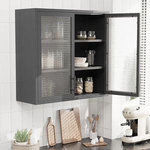 English Elm Retro Wall-Mounted Cabinet With Hazy Glass Doors & Adjustable Shelves For Stylish Home Storage Solutions W2378P176276-GIGA