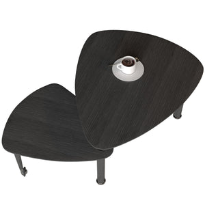 English Elm 360 Rotatable Sintered Stone Top Coffee Table with Sliding Function, Modern Marble-Look Surface & Wood Legs Black W2899P372756