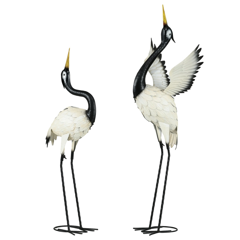 English Elm Outsunny Metal Heron Sculptures Set of 2 Hand Painted Outdoor Garden Yard Art Decor W2225P174547