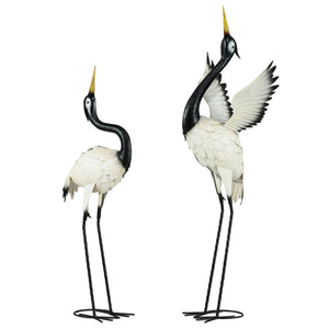 English Elm Outsunny Metal Heron Sculptures Set of 2 Hand Painted Outdoor Garden Yard Art Decor W2225P174547