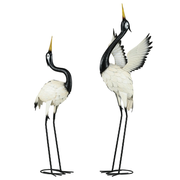 English Elm Outsunny Metal Heron Sculptures Set of 2 Hand Painted Outdoor Garden Yard Art Decor W2225P174547