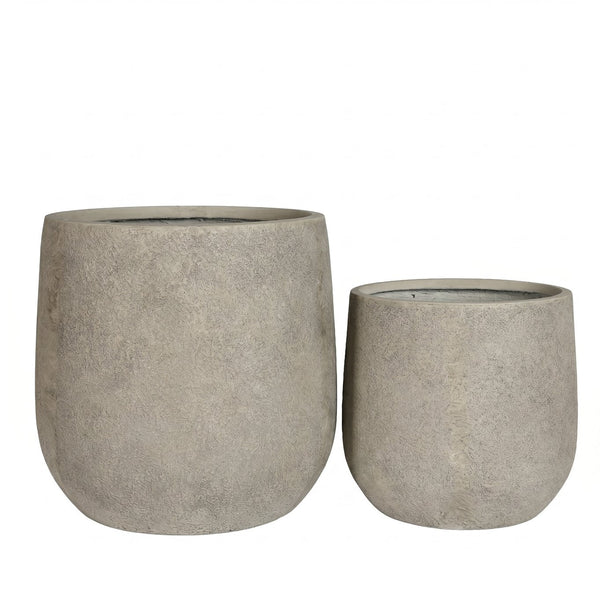 English Elm Round Concrete Style Planter Duo Handcrafted Magnesium Oxide Pots for Patio Garden W347P449373