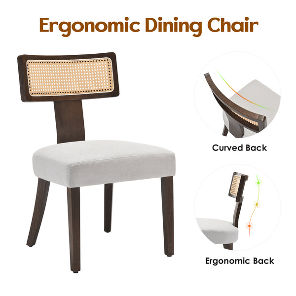 English Elm Upholstered Armless Dining Chairs with Rattan Back Hardwood Frame French Country Set of 2 Beige,Walnut T3623P411732