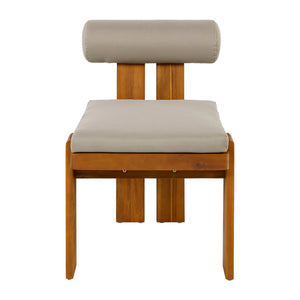 English Elm Outdoor Acacia Wood Dining Chairs Set of 2 with Sculptural Cylindrical Backrest Cushions N776P387625D