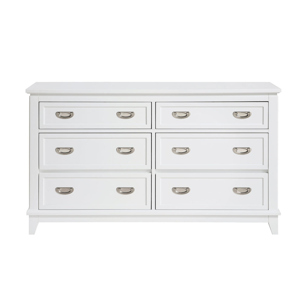 English Elm Gray Lacquer Six Drawer Dresser with Dovetail Wood Construction for Modern Bedrooms White B011P463883