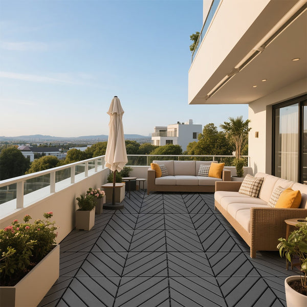 English Elm Plastic Interlocking Patio Tiles Waterproof Pp Grid for Pool Decks and Balconies 44 Pack W3022P251841