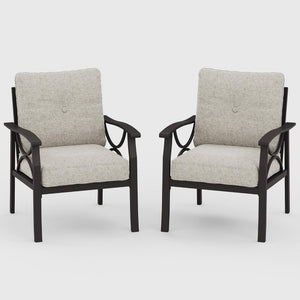 English Elm Set of 2 Outdoor Steel Armchairs Powder Coated Matte Frame with Cushioned Patio Seating Light Khaki+Beige B082P455144