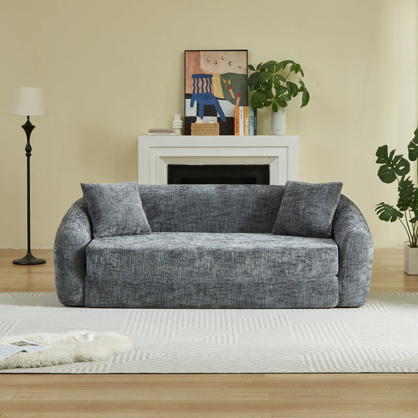 English Elm 87-inch Curved Chenille Convertible Sofa Recliner Bed with Pull-out Base for Living Room Grey W3505P452805