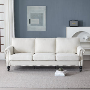 English Elm 83 Inch Faux Leather Traditional Sofa with Brass Nailhead Trim and Deep Rolled Arms W2911S00012