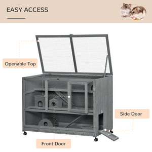 English Elm Wooden Two-story Fir Rabbit Hutch with Enclosed Run Wheels and Pull-out Trays T3971P407633
