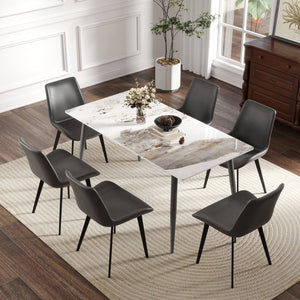 English Elm 62.99" Modern Artificial Stone Dining Table For 6 - Sleek White Top With Dark Grey Metal Legs W1535S00505