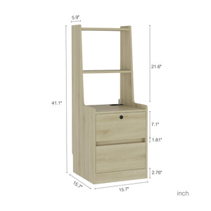 English Elm Nightstand Wood Bedside Tower with Built-in Charging Usb Ports and Voice Light W1321P352105