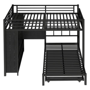 English Elm Queen Over Twin Bunk Bed With Wardrobe, Trundle, Foldable Desk & Noise-Reducing Design In Black W1580S00137-GIGA