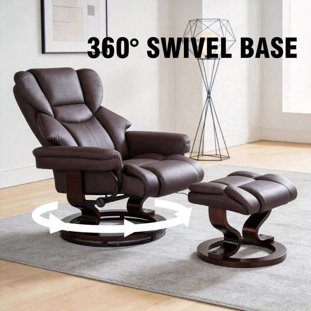 English Elm Swivel Faux Leather Manual Recliner with Ottoman Ergonomic Lounge Chair for Living Room W1622P460963