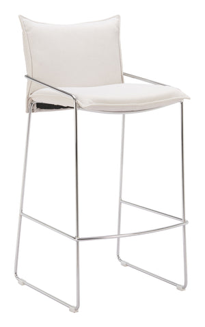 Zuo Modern Pola Barstool - Chic Faux Leather Seating With Plywood And Chrome Steel For Modern Hospitality Spaces White 100% Polyester,Plywood,Steel 110875-zuo-modern