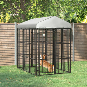 English Elm Pawhut Outdoor Dog Run Kennel with Canopy Heavy Duty Steel Chain Link Playpen W2225P217157