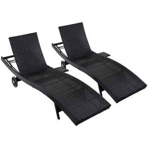 English Elm K&k Outdoor Wicker Reclining Chaise Set 2 Piece with Pull Out Tray Rolling Wheels Black N707P395515B