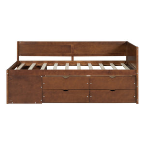 English Elm Twin Daybed with Two Pull Out Drawers and Open Shelves for Small Bedroom Storage Walnut LP102022AAD