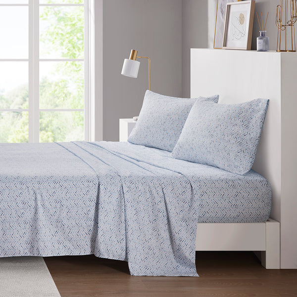 JLA Home Intelligent Design - Sheet Ultra-Soft Microfiber Printed Sheet Set — Wrinkle-Resistant, Benzoyl Peroxide Safe, Deep-Pocket Fit Blue Chevron ID20-2223